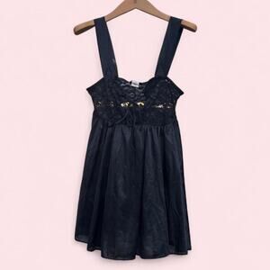 Vintage Black Lace Babydoll Lingerie Dress Faircore Whimsygoth, Sz S